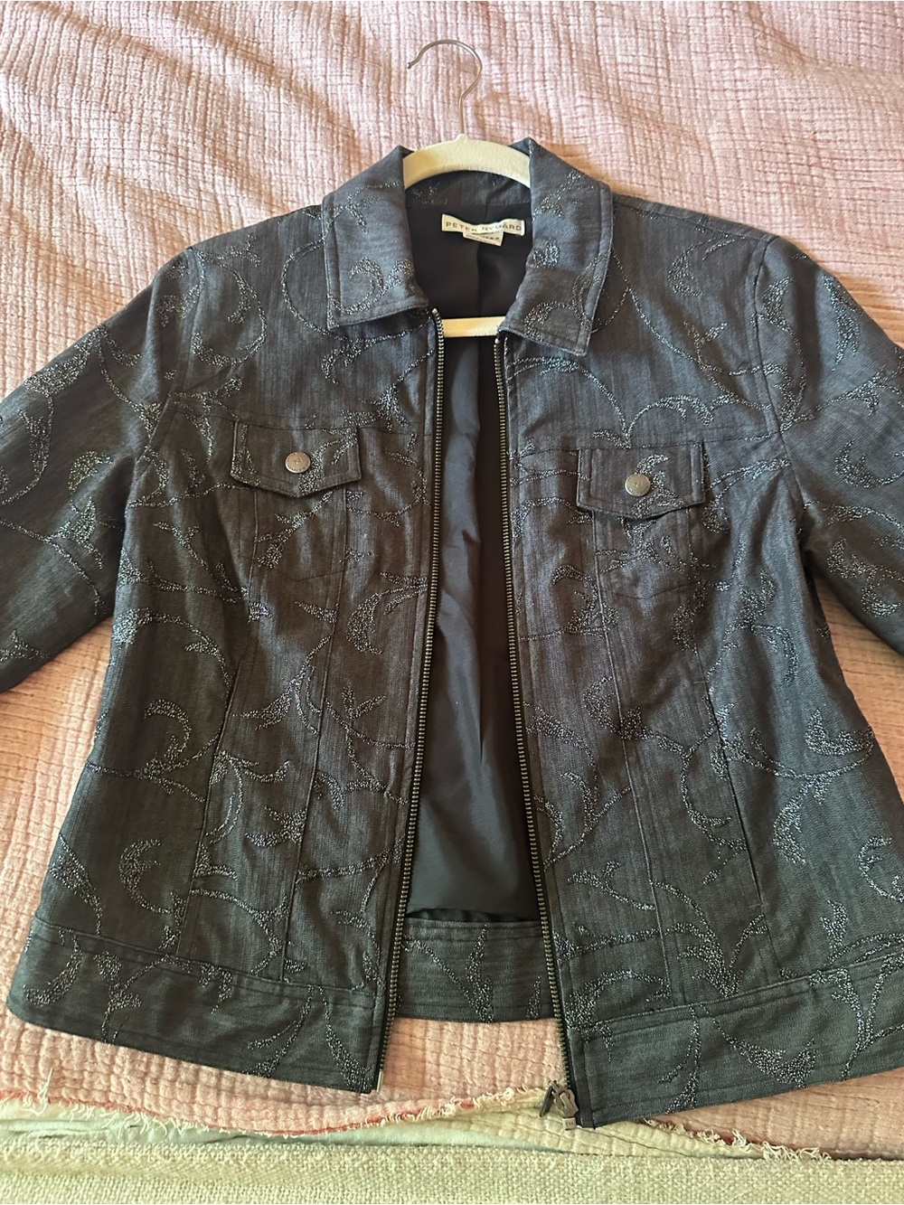 Peter Nygard Black Embroidered Jean Jacket